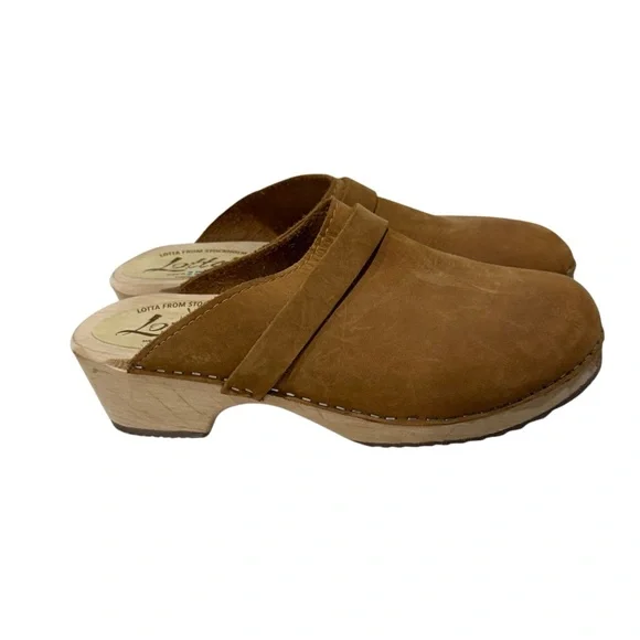 Lotta from Stockholm Lottas Classic Swedish Clogs Camel Nubuck Leather 40 US 9.5 - Picture 1 of 9